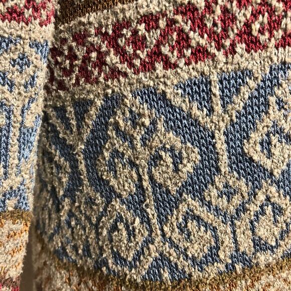 Peruvian Connection taupe geometric print button front long cardigan sweater XL - Picture 7 of 16